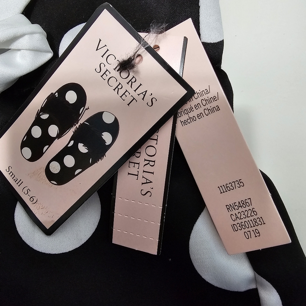 Victoria's Secret Black And White Polka Dot Slippers Sz S - Picture 5 of 6